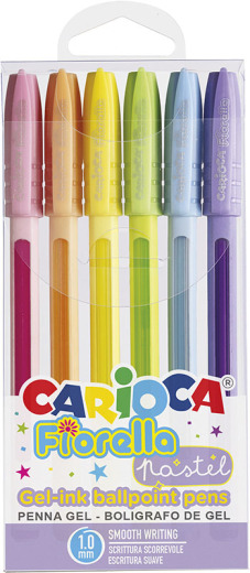 Balpen "Fiorella" set van 6 stuks - pastel kleuren assortie (Blister)