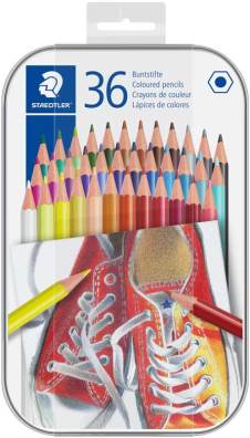 Crayon de couleur hexagonal, 36 pièces en boîte métal, sans bois
